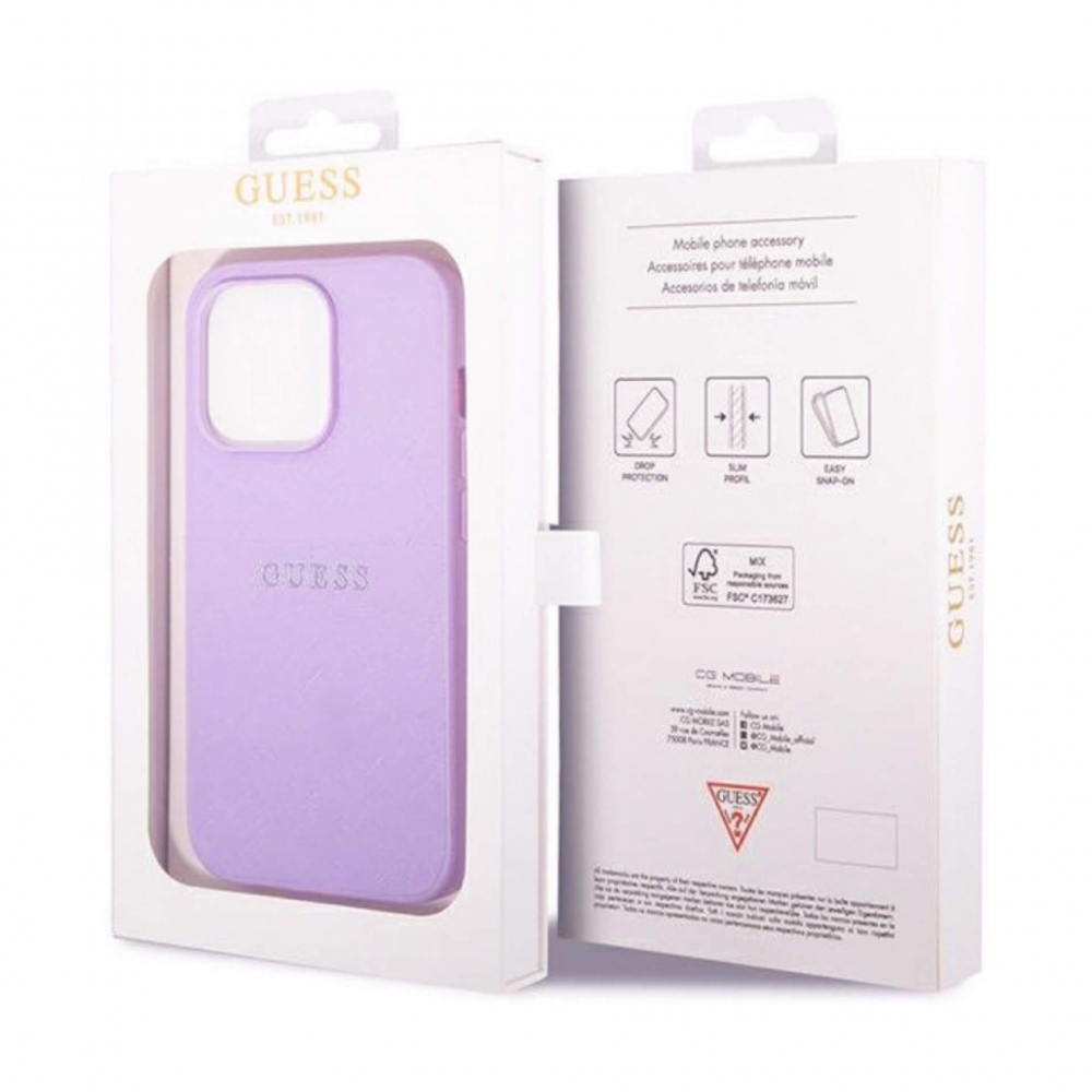 ����� ��� iPhone 14 Pro Max, 14 Pro Guess PU Saffiano metal logo Hard Purple 