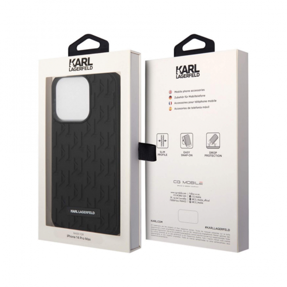 ����� ��� iPhone 14 Pro Max, 14 Pro Lagerfeld 3D Ruber Monogram Metal logo Black