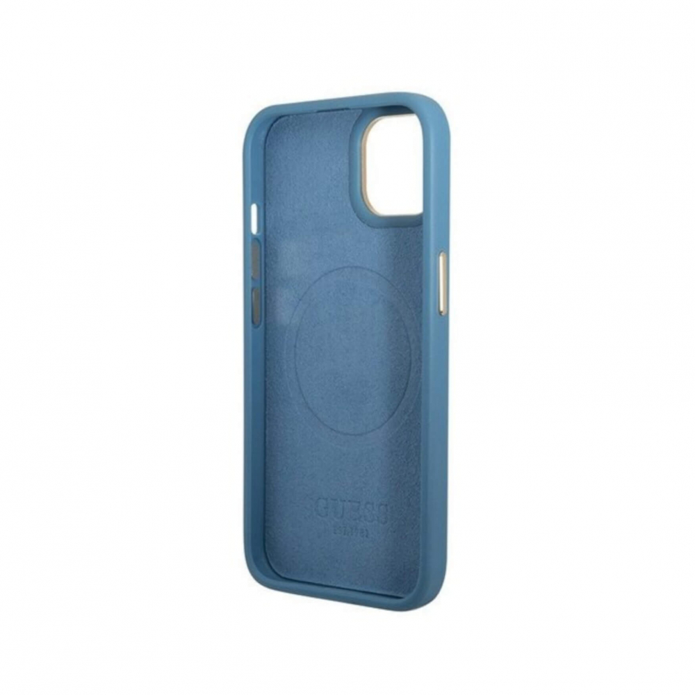 ����� ��� iPhone  13 Pro Max Guess PU 4G Plate metal logo Blue Mag