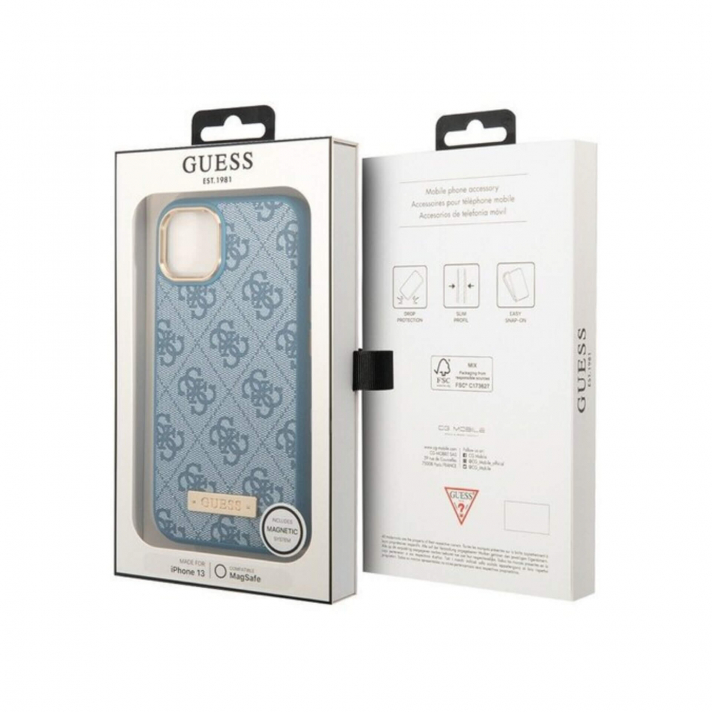 ����� ��� iPhone  13 Pro Max Guess PU 4G Plate metal logo Blue Mag
