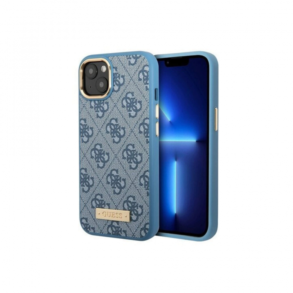 ����� ��� iPhone  13 Pro Max Guess PU 4G Plate metal logo Blue Mag