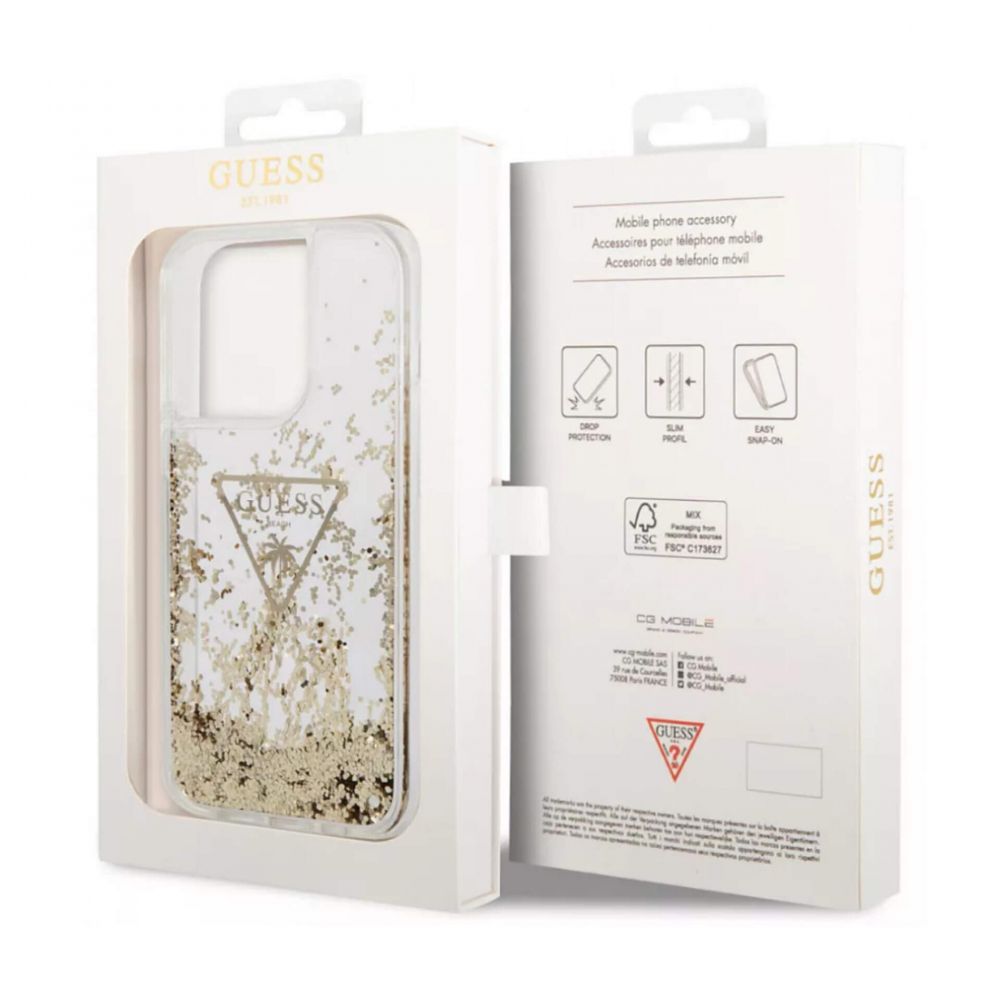 ����� ��� iPhone 14 Pro Guess Liquid Glitter Trangle Translu Transp, ����������