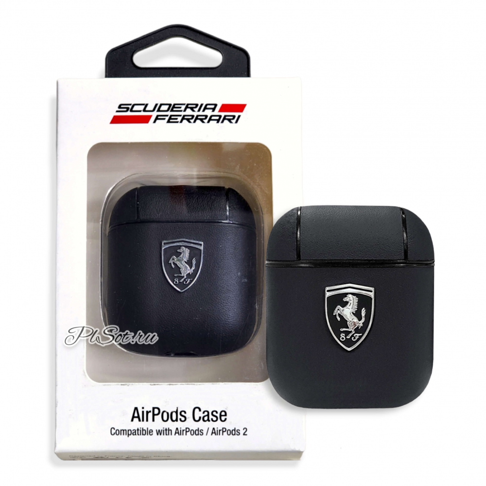 ����� ��� AirPods 1, 2 Ferrari Off Track Genuine leather with metal logo Black FEOA2LEBK