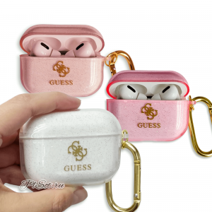 ����� ��� AirPods Pro Guess TPU Transparent Glitter 4G, � ���������